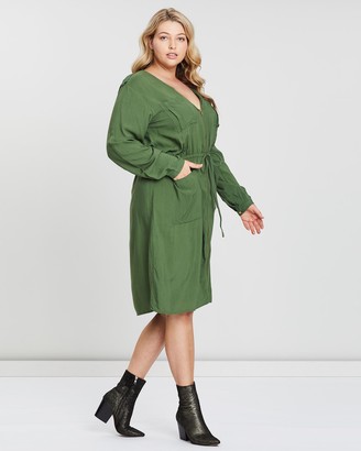 Hope & Harvest - Women's Green Midi Dresses - Zip Front Utility 